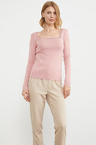 Kare Yaka Basic Triko Kazak - Gül (1) Sementa