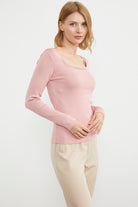 Kare Yaka Basic Triko Kazak - Gül (2) Sementa