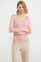 Kare Yaka Basic Triko Kazak - Gül (4) Sementa