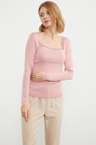 Kare Yaka Basic Triko Kazak - Gül (5) Sementa