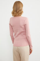 Kare Yaka Basic Triko Kazak - Gül (6) Sementa