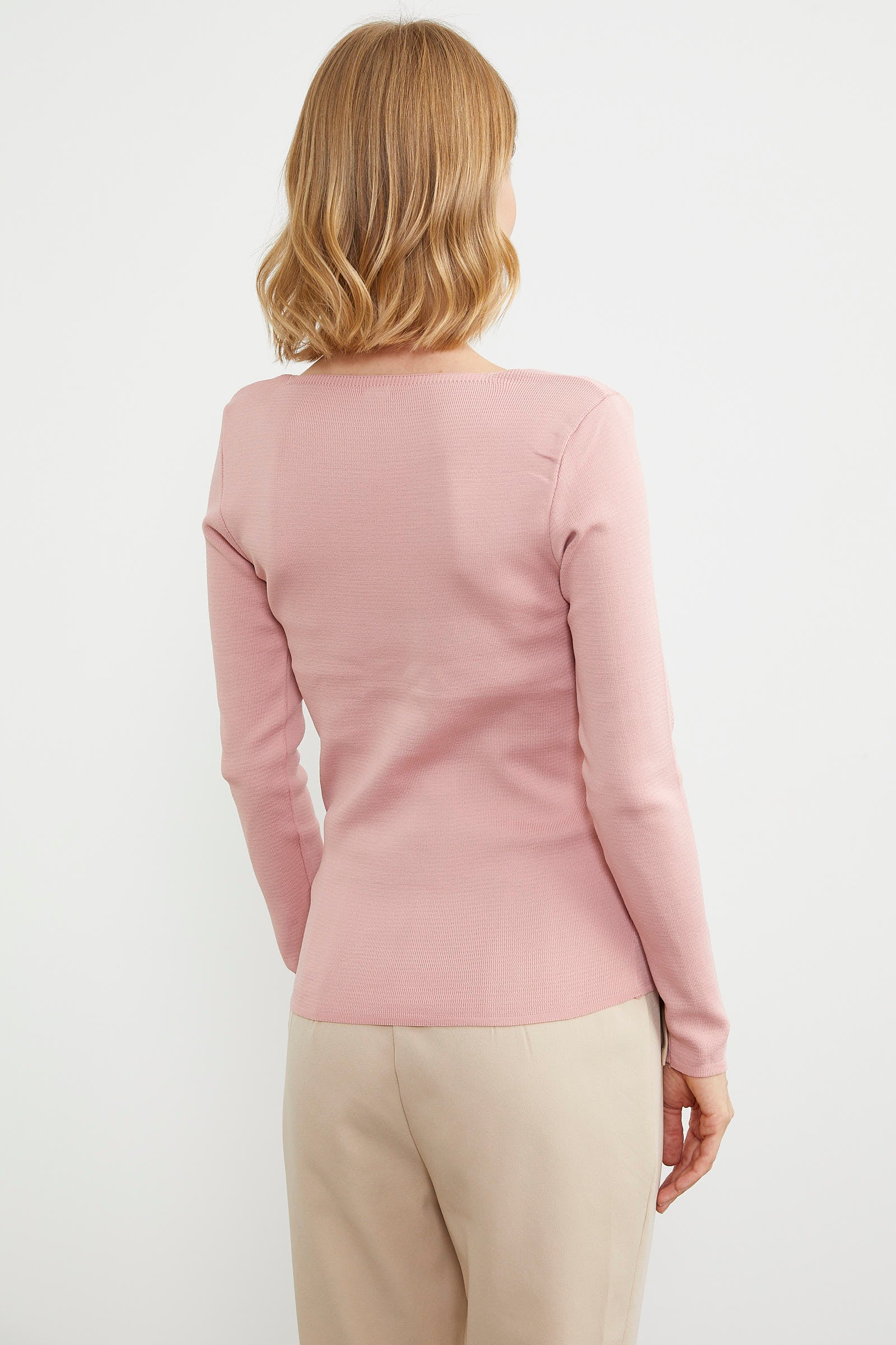 Kare Yaka Basic Triko Kazak - Gül (6) Sementa