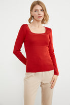 Kare Yaka Basic Triko Kazak - Kırmızı (1) Sementa