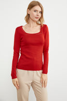 Kare Yaka Basic Triko Kazak - Kırmızı (3) Sementa