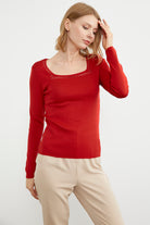 Kare Yaka Basic Triko Kazak - Kırmızı (4) Sementa