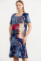 Kare Yaka Dökümlü Viskon Elbise - Lacivert (3) Sementa