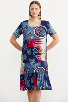 Kare Yaka Dökümlü Viskon Elbise - Lacivert (5) Sementa