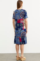 Kare Yaka Dökümlü Viskon Elbise - Lacivert (6) Sementa