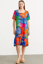 Kare Yaka Dökümlü Viskon Elbise - Yeşil (1) Sementa