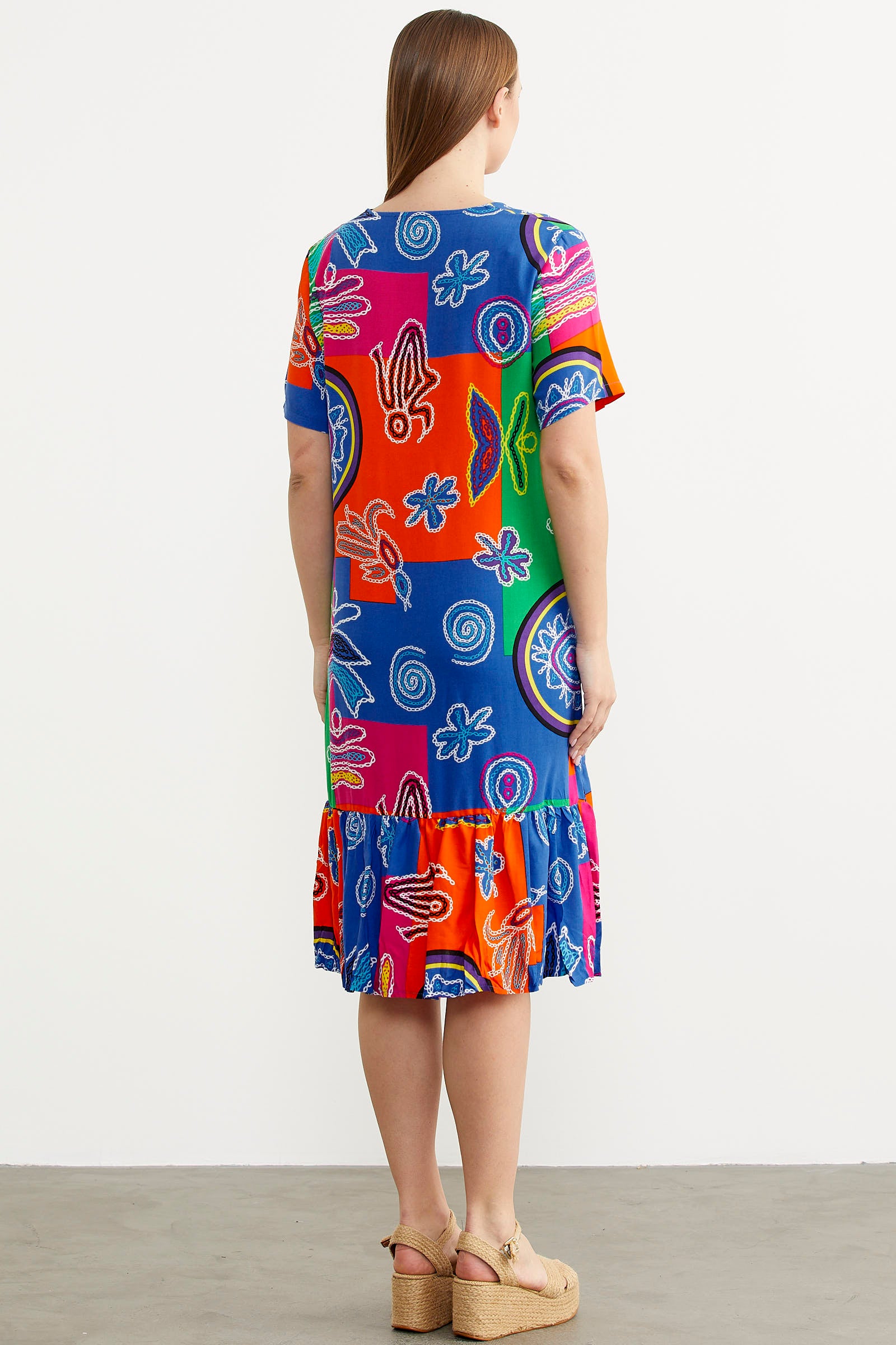 Kare Yaka Dökümlü Viskon Elbise - Yeşil (6) Sementa