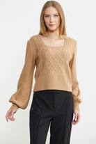 Kare Yaka Geniş Kol Triko Kazak - Kamel - Sementa