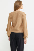 Kare Yaka Geniş Kol Triko Kazak - Kamel - Sementa