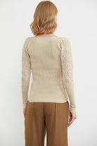 Kare Yaka Kolu Desenli Triko Kazak - Taş (7) Sementa