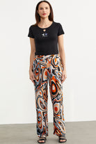 Karışık Desenli Bol Paça Pantolon - Siyah (1) Sementa