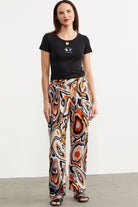 Karışık Desenli Bol Paça Pantolon - Siyah (2) Sementa