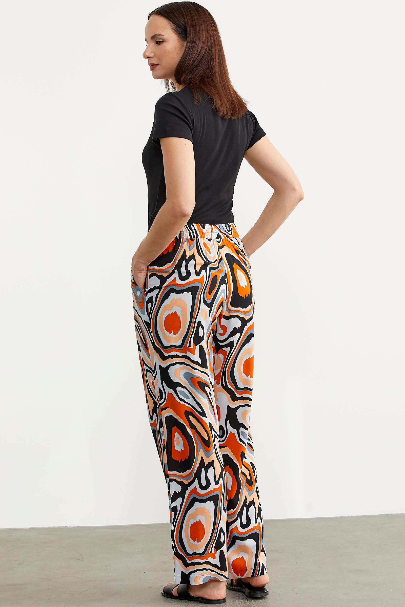 Karışık Desenli Bol Paça Pantolon - Siyah (5) Sementa