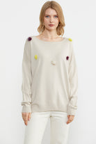 Kayık Yaka Ponpon Detaylı Triko Kazak - Bej (1) Sementa