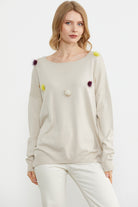 Kayık Yaka Ponpon Detaylı Triko Kazak - Bej (3) Sementa