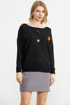 Kayık Yaka Ponpon Detaylı Triko Kazak - Siyah (1) Sementa