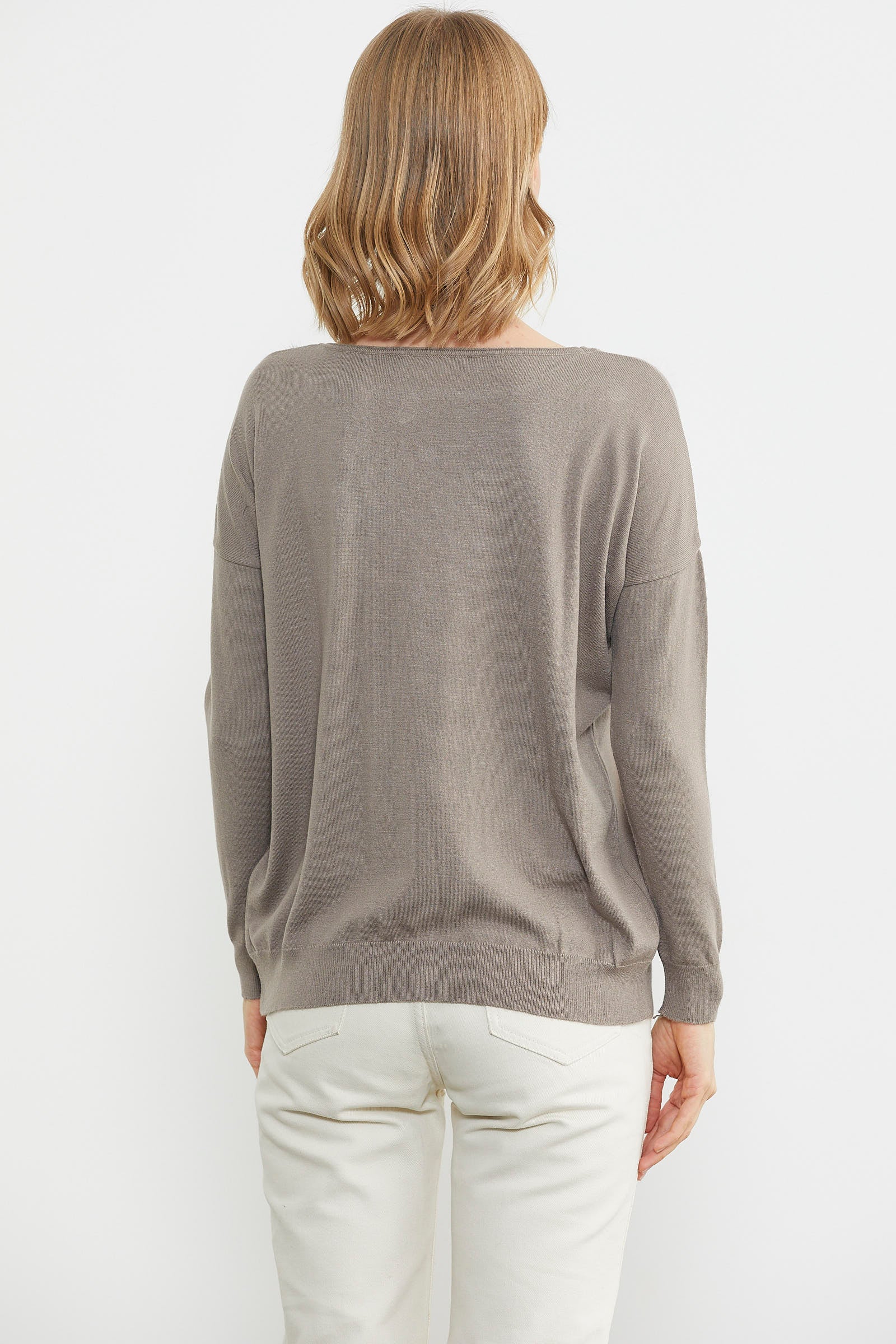 Kayık Yaka Ponpon Detaylı Triko Kazak - Vizon (5) Sementa