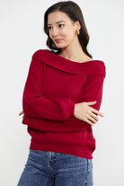 Kayık Yaka Triko Kazak - Kırmızı (4) Sementa