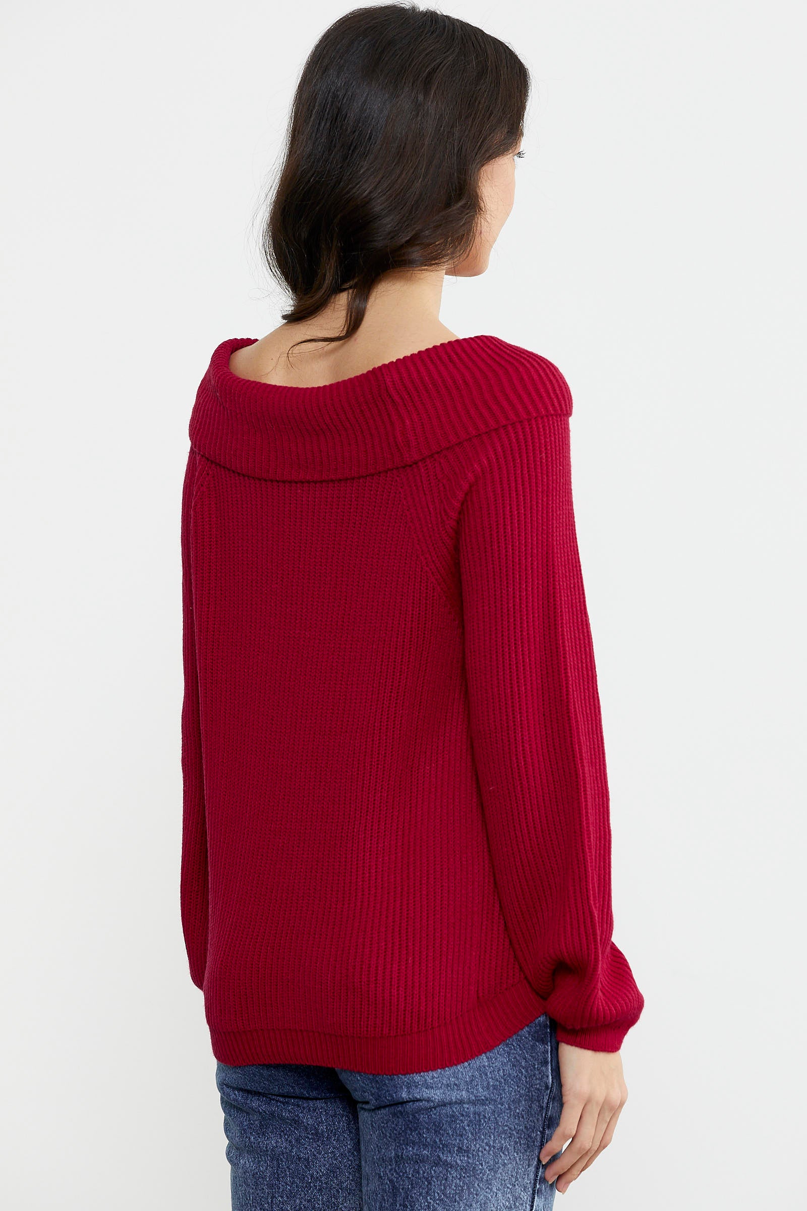 Kayık Yaka Triko Kazak - Kırmızı (5) Sementa