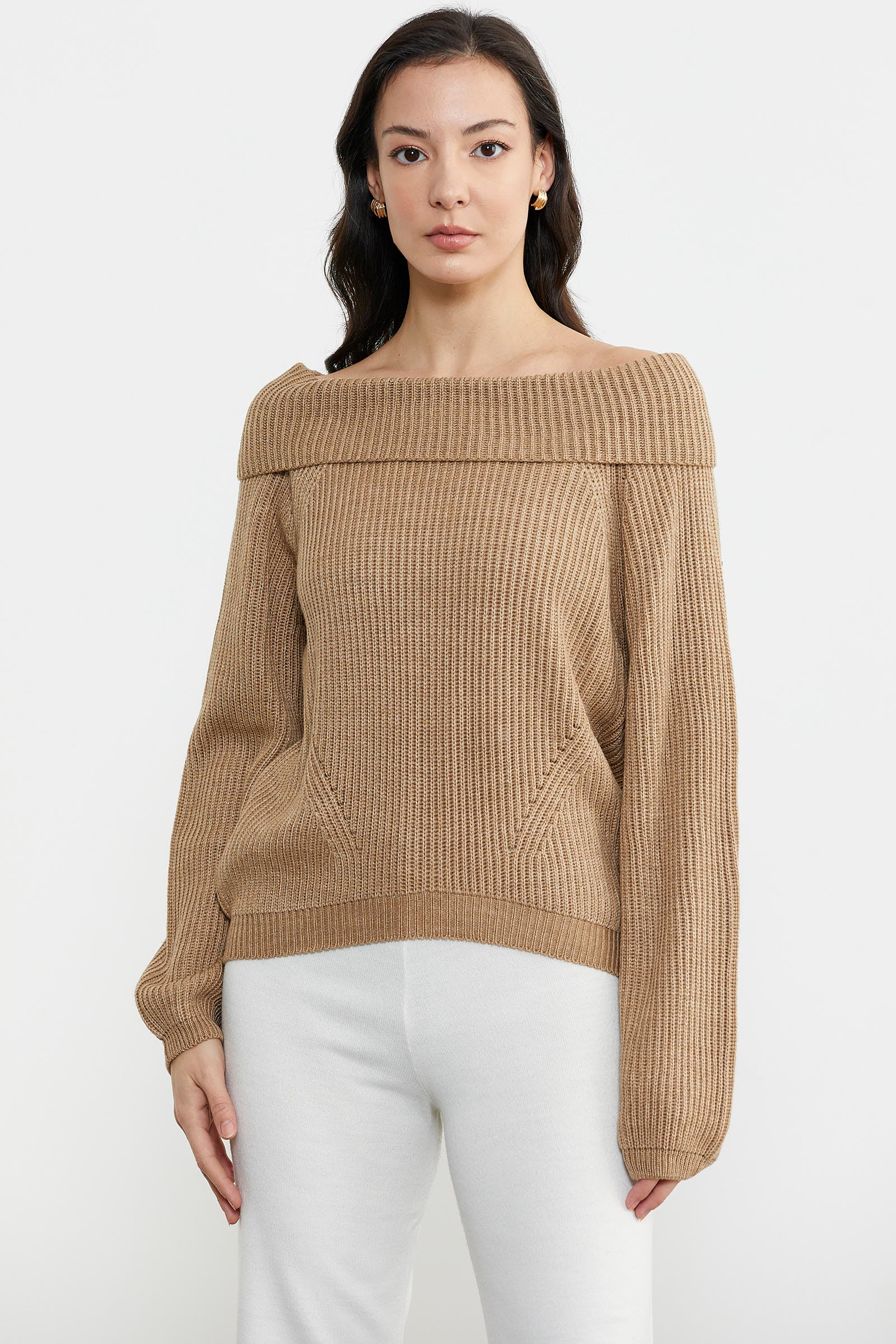 Kayık Yaka Triko Kazak - Kum (1) Sementa