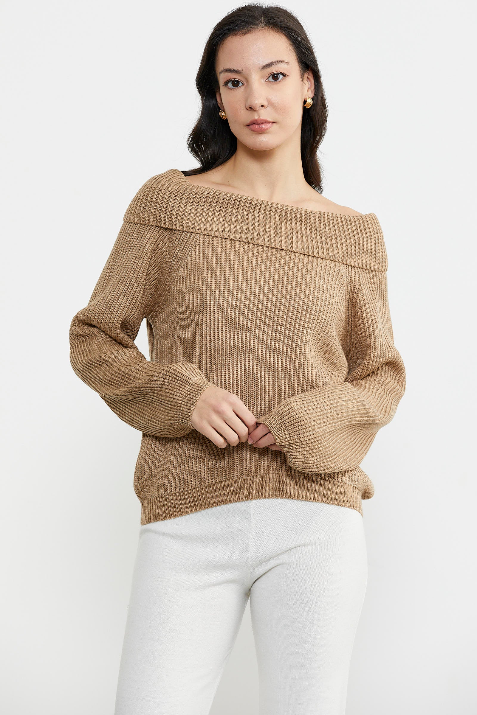 Kayık Yaka Triko Kazak - Kum (2) Sementa