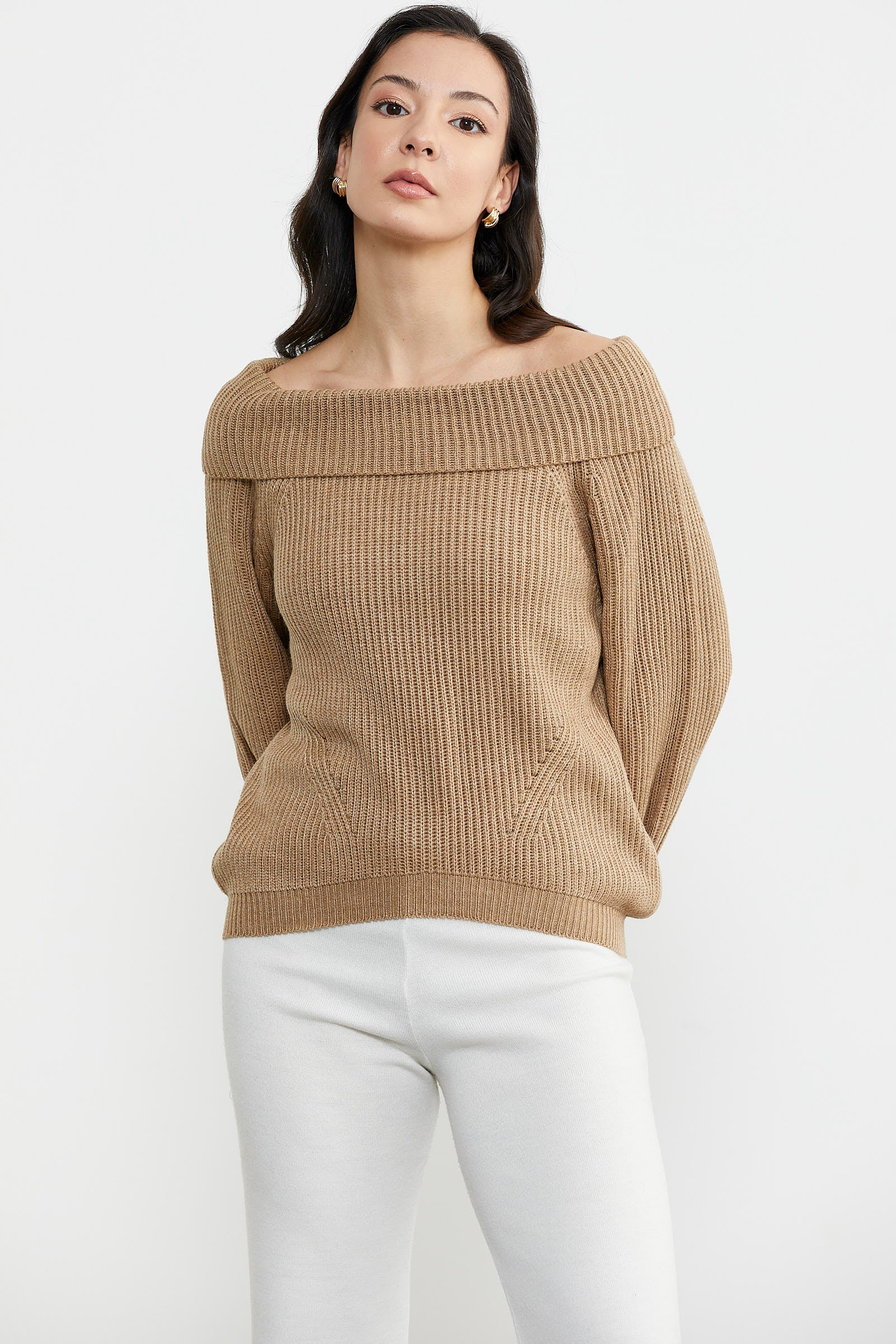 Kayık Yaka Triko Kazak - Kum (4) Sementa