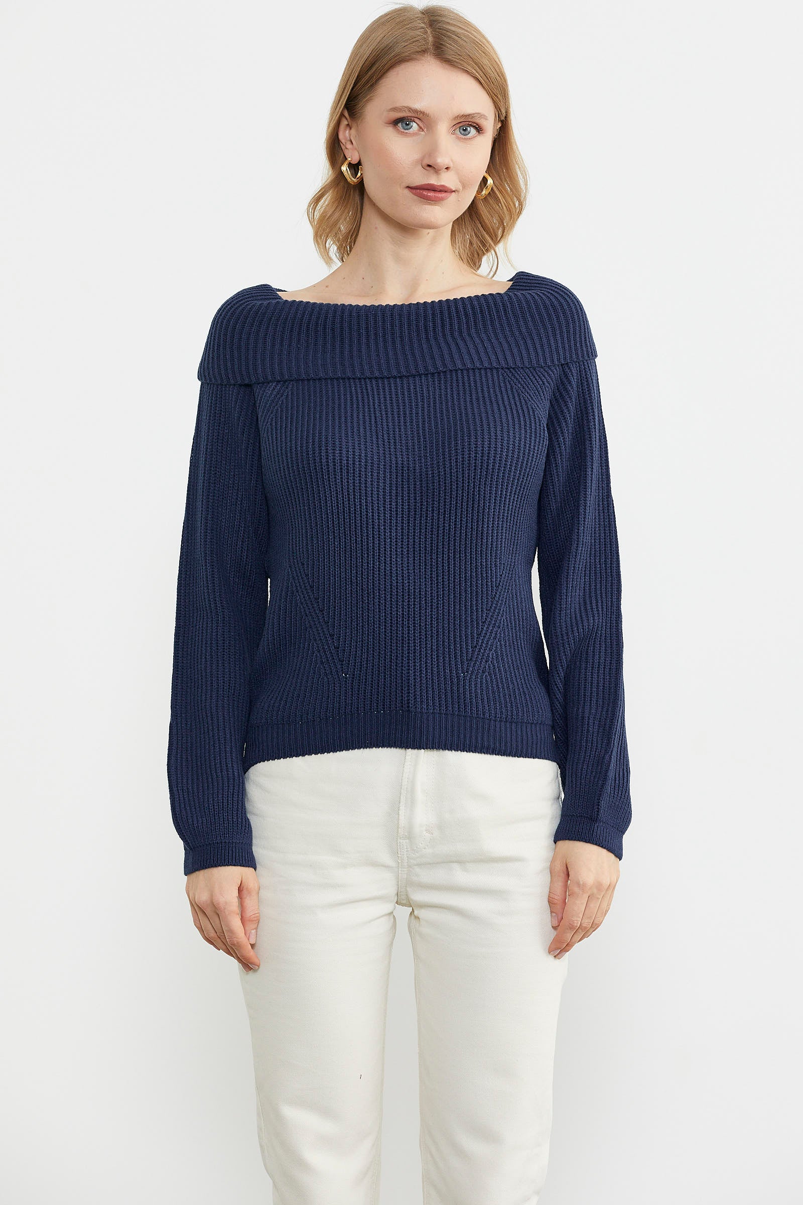 Boat Neck Knitted Sweater Navy Blue Sementa