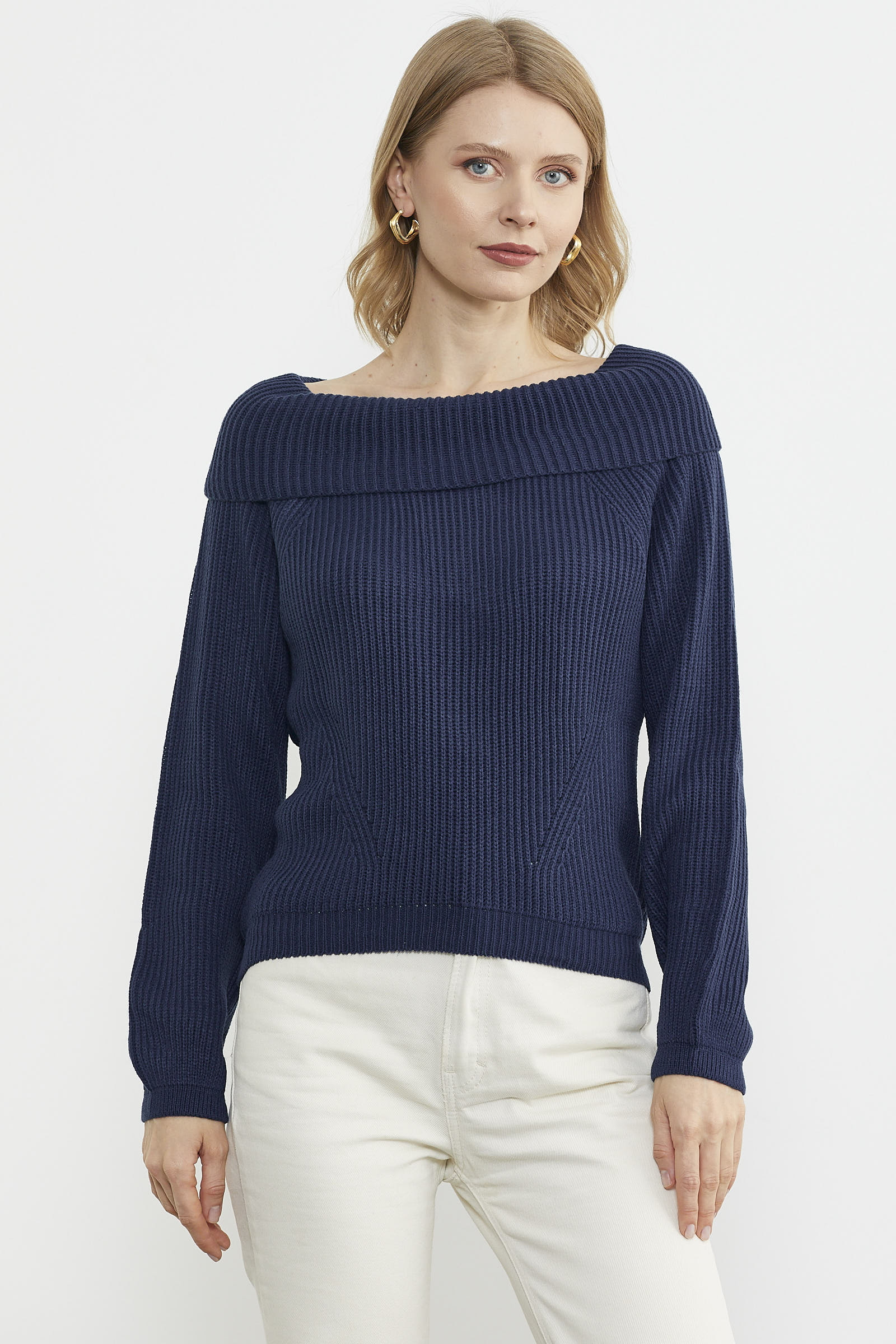 Kayık Yaka Triko Kazak - Lacivert (2) Sementa