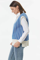 Kazayağı Desenli Triko Süveter - Kemik-Saks (4) Sementa