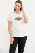 Kısa Kol Baskılı Basic Tişört - Ekru (2) Sementa