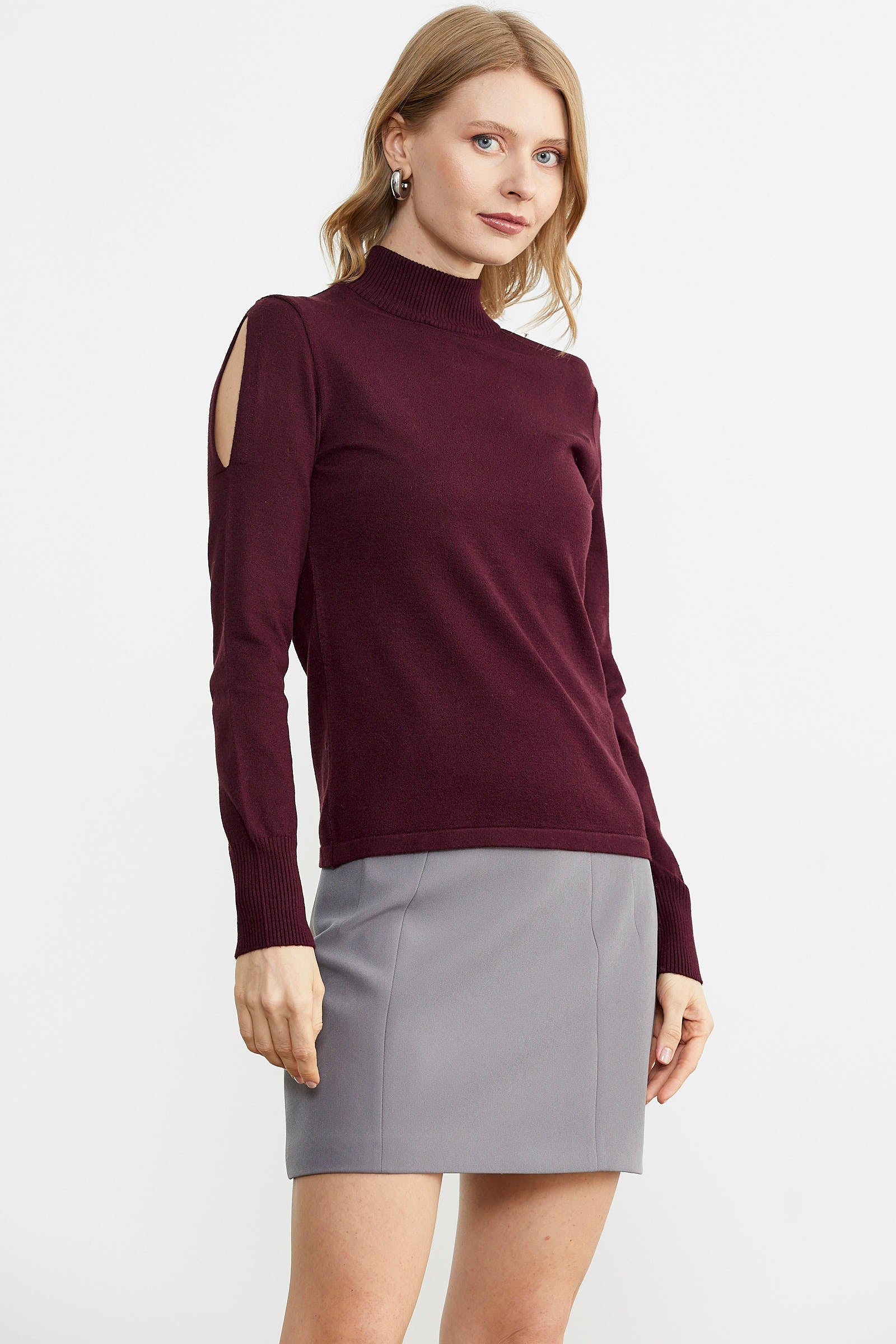 Kol Detaylı Triko Kazak - Bordo (1) Sementa