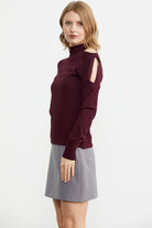 Kol Detaylı Triko Kazak - Bordo (3) Sementa