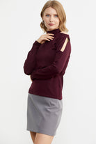 Kol Detaylı Triko Kazak - Bordo (2) Sementa