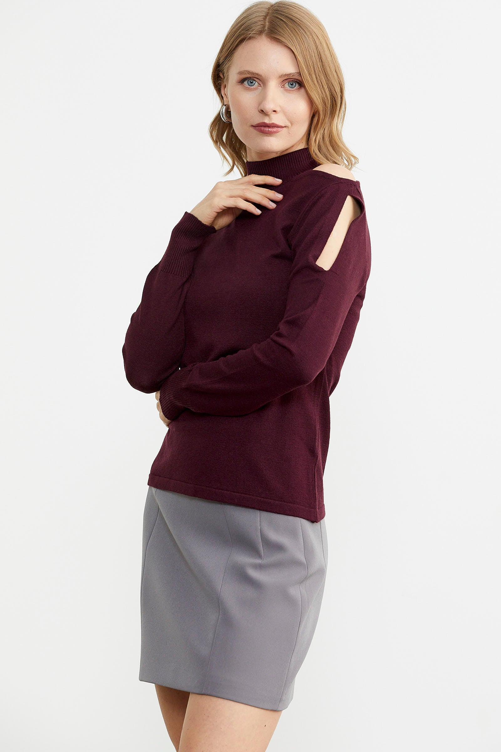 Kol Detaylı Triko Kazak - Bordo (2) Sementa