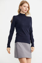 Kol Detaylı Triko Kazak - Lacivert (3) Sementa