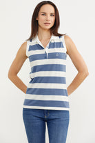 Kolsuz Polo Yaka Çizgili Tişört - Indigo (2) Sementa