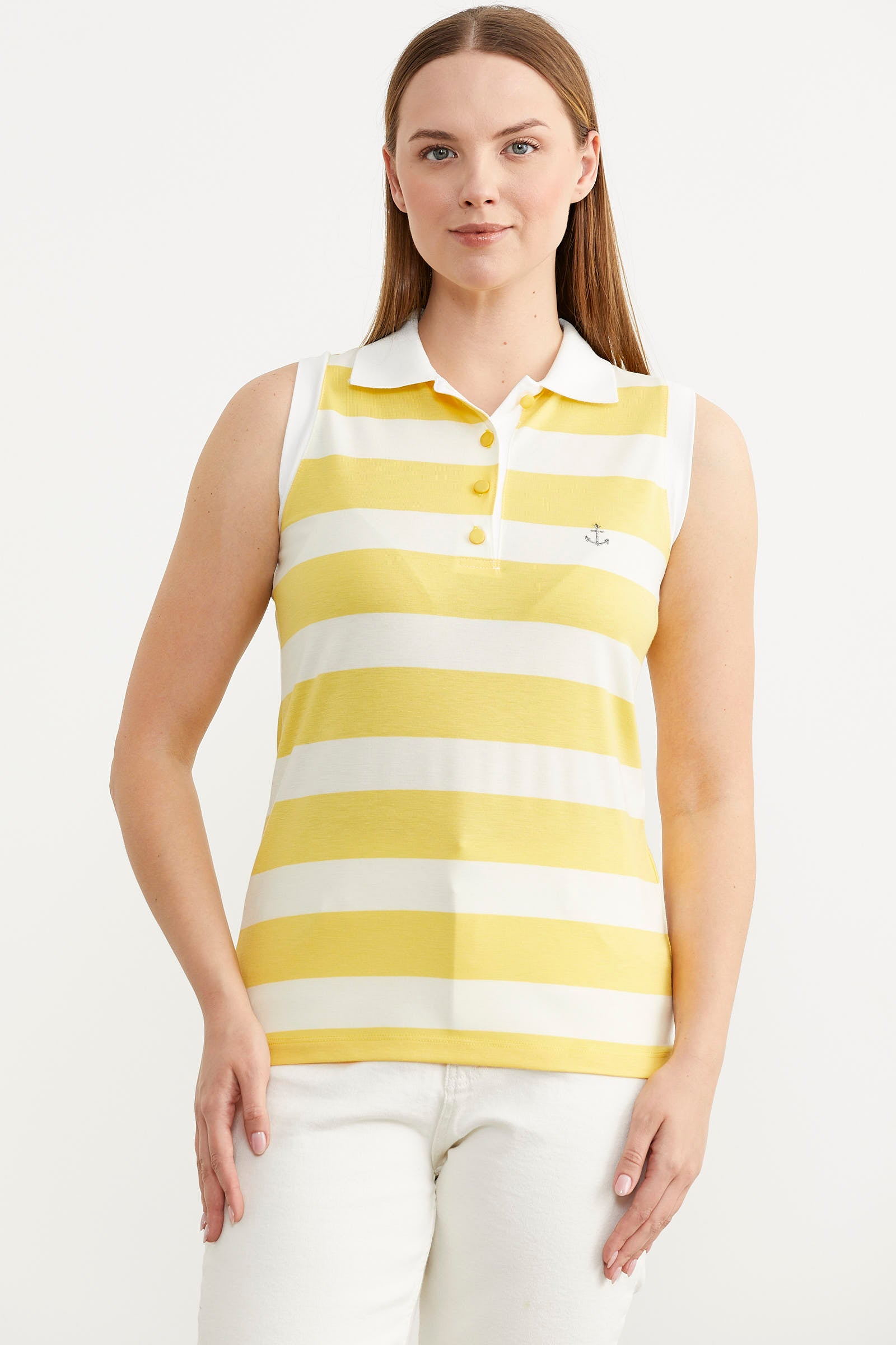 Kolsuz Polo Yaka Çizgili Tişört - Sarı (1) Sementa