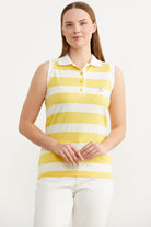 Kolsuz Polo Yaka Çizgili Tişört - Sarı (2) Sementa