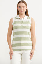 Kolsuz Polo Yaka Çizgili Tişört - Yeşil (1) Sementa