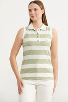 Kolsuz Polo Yaka Çizgili Tişört - Yeşil (2) Sementa