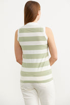 Kolsuz Polo Yaka Çizgili Tişört - Yeşil (6) Sementa