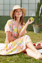 Kruvaze Çiçek Desenli Elbise - Sarı (1) Sementa