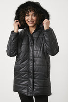 Kürk Kapüşonlu Tunik Boy Kapitone Mont - Siyah (7) Sementa