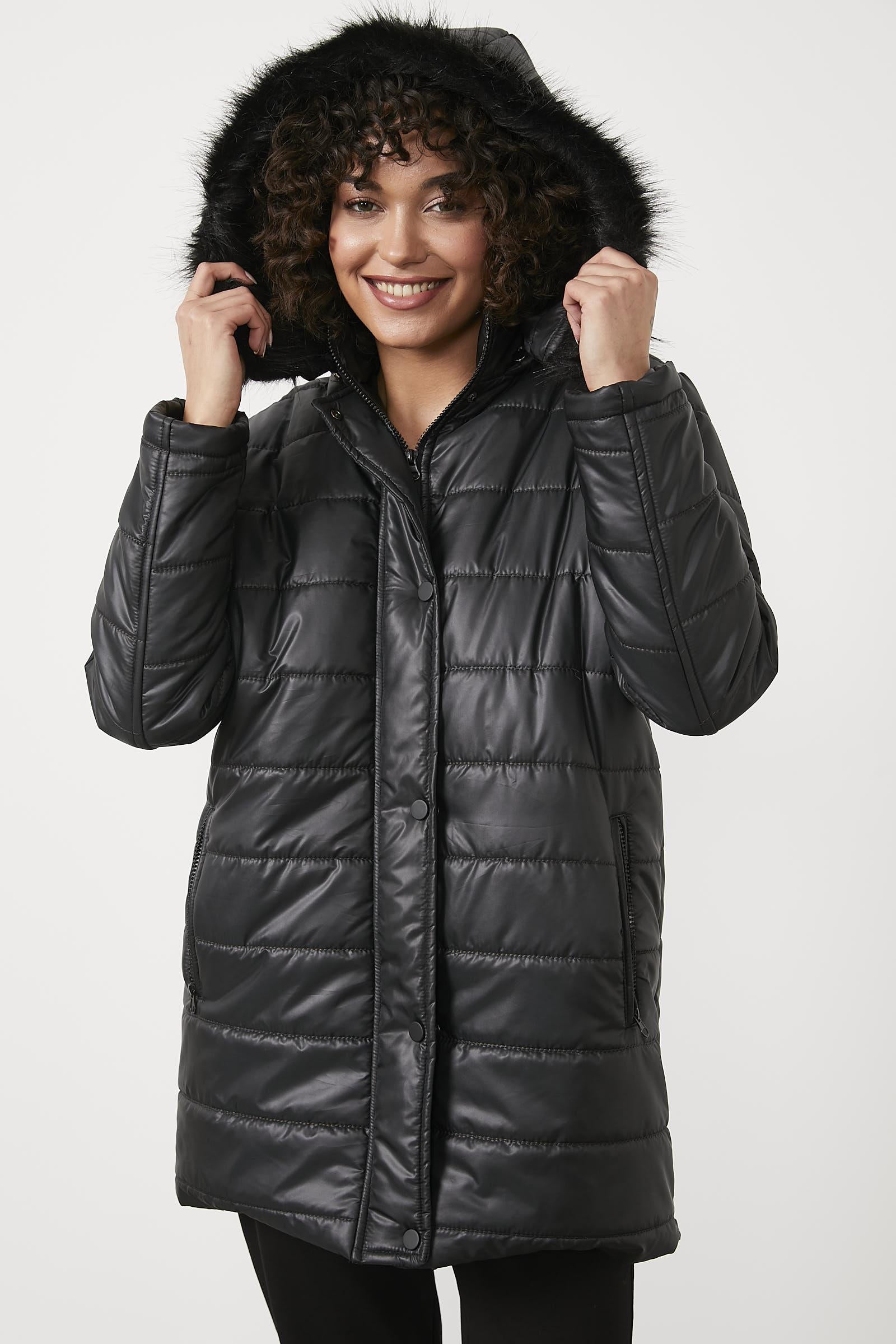 Kürk Kapüşonlu Tunik Boy Kapitone Mont - Siyah (7) Sementa