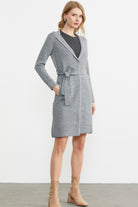 Kuşaklı Uzun Triko Hırka - Gri - Pembe (1) Sementa