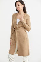 Kuşaklı Uzun Triko Hırka - Kum - Krem (2) Sementa