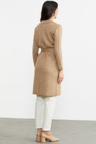 Kuşaklı Uzun Triko Hırka - Kum - Krem (4) Sementa